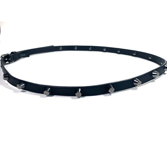 H&M Vegan Leather Studded Skinny Belt Black & Silver Waist Size 32"/M #224530 - Picture 4 of 7